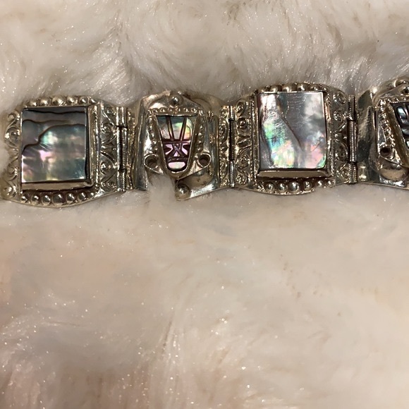 Vintage 925 Sterling Silver Bracelet-Made in Mexico-Abalone Shell - Picture 4 of 15